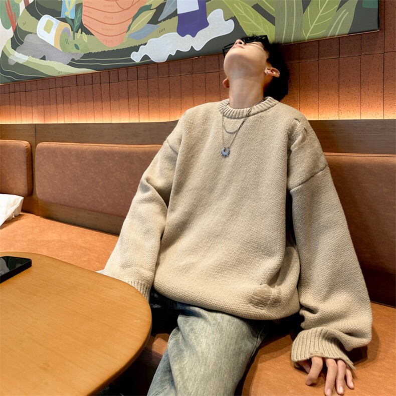 2024新款韩系镂空破洞针织衫男秋冬毛衣文艺日系现货W8493-P40,男装针织衫/毛衣,星座512-4