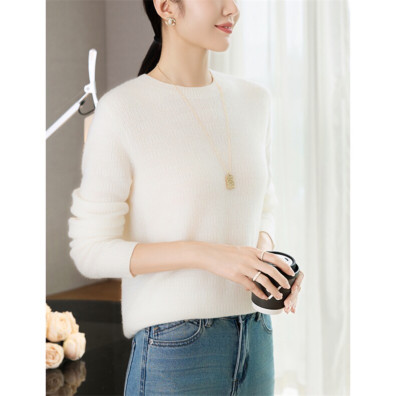 秋冬季35%羊绒简约休闲百搭时尚圆领羊绒衫，女装羊绒衫，云暖羊山羊绒