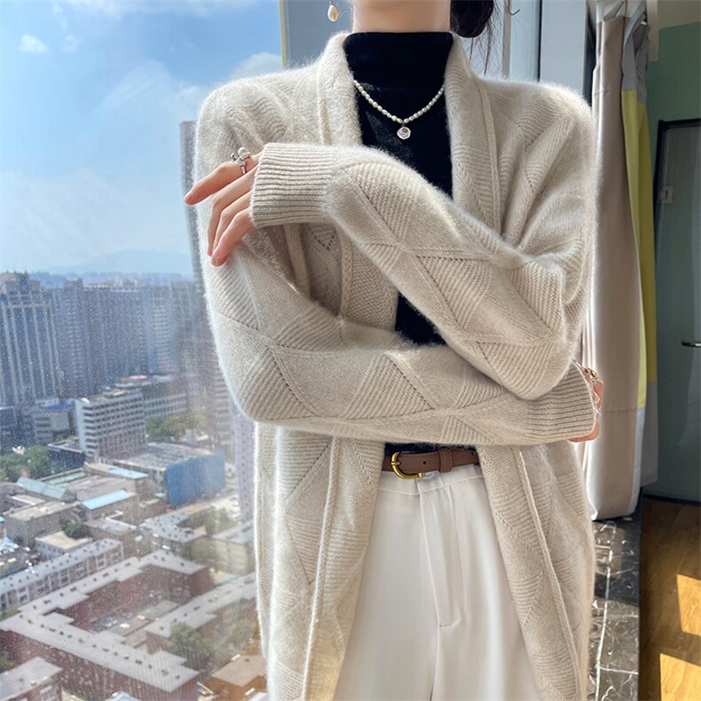 2025年秋季女士菱形中款开衫,女装羊毛衫,嘉日羊绒