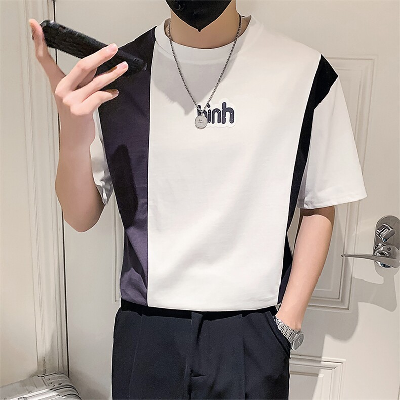 黑色2023精神小伙修身男士圆领短袖T恤打底衫潮6660-P48控68,男装T恤,电商A108