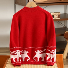 2025时尚百搭通勤简约休闲半高领小鹿提花羊毛衫，童装儿童羊毛衫，宏杨羊绒