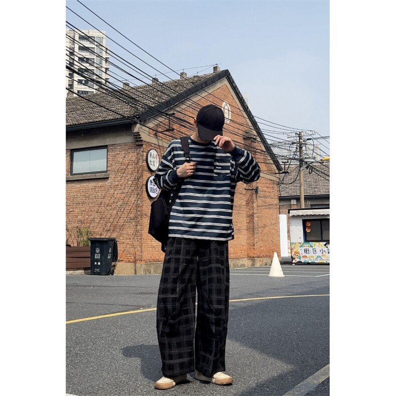 肌理感格纹休闲裤男2025卫裤搭配卫衣牛仔裤子1412-2/1030/P55,男装牛仔裤,星座1412-2