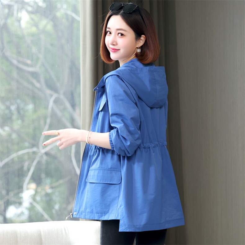 U品时尚连帽工装派克服女2025春秋新款收腰显瘦中长款风衣外套,女装风衣,姿萝菲
