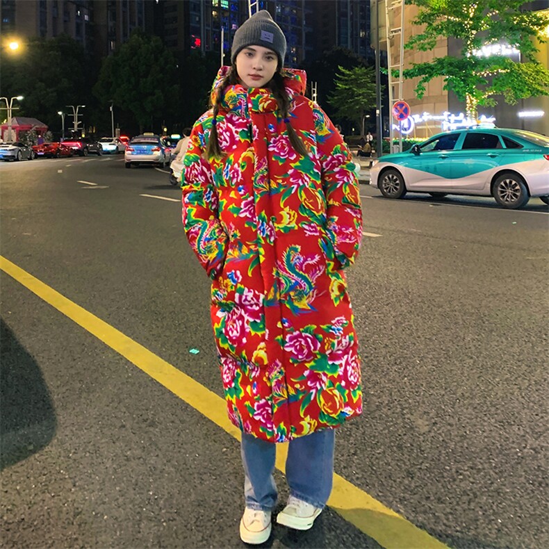 A5长款棉衣外套东北大花风汉服男女宽松保暖防寒连帽棉袄情侣,男装棉衣,星座115A(原星座507）