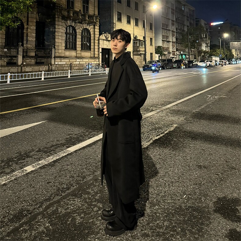 加棉现货~西装领毛呢过膝大衣外套男cleanfit加长款上衣Y903-P135，男装毛呢大衣，星座1004-3