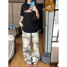 美式复古水洗迷彩牛仔裤男潮牌cleanfit直筒显瘦微喇裤子-NK755，男装牛仔裤，星座601-1