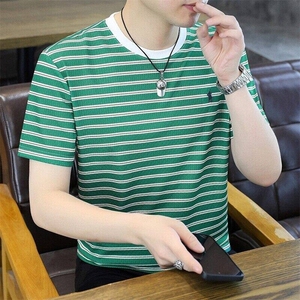25136-P30夏季时尚休闲短袖T恤男 商务休闲条纹圆领打底衫图片
