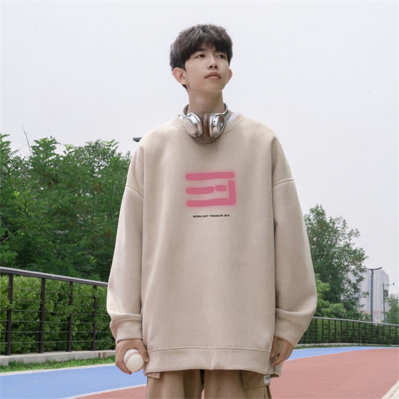 抖音得物高品质美式高街麂皮绒宽松圆领卫衣wyjp7532-特p35控69,男装卫衣,星座605(原A050)