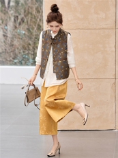 2026春装新款新中式套装高级感盘扣老钱风马甲衬衫三件套，女装套装/套裙，天丝秀