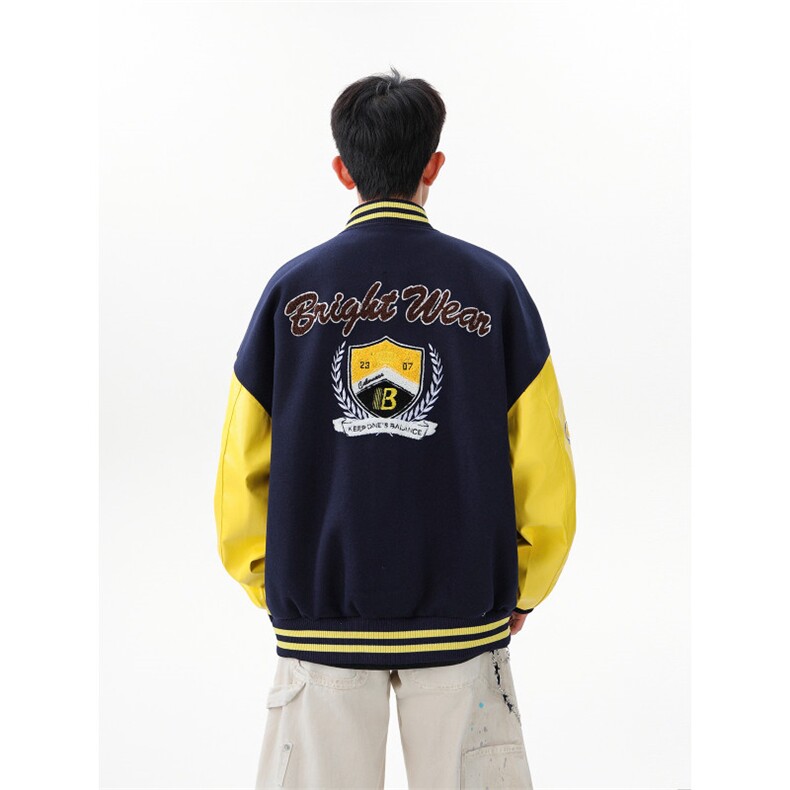 徽章拼接撞色棒球服重磅宽松情侣夹克WT2536-特P95-控168,男装夹克,星座609