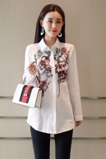 植物花卉宽松休闲时尚韩版百搭长袖气质街头清纯甜美2021年秋季，女装衬衫，深水步
