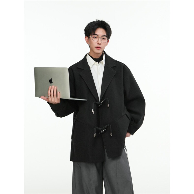 25新款牛角扣短款毛呢大衣风衣504-F53-P75控118（加棉P90控128），男装风衣，星座504