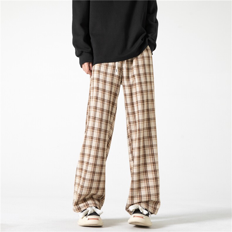 抖音品质港风潮流复古格子百搭宽松休闲裤B315-K24014-P50控68,男装休闲裤,电商B315