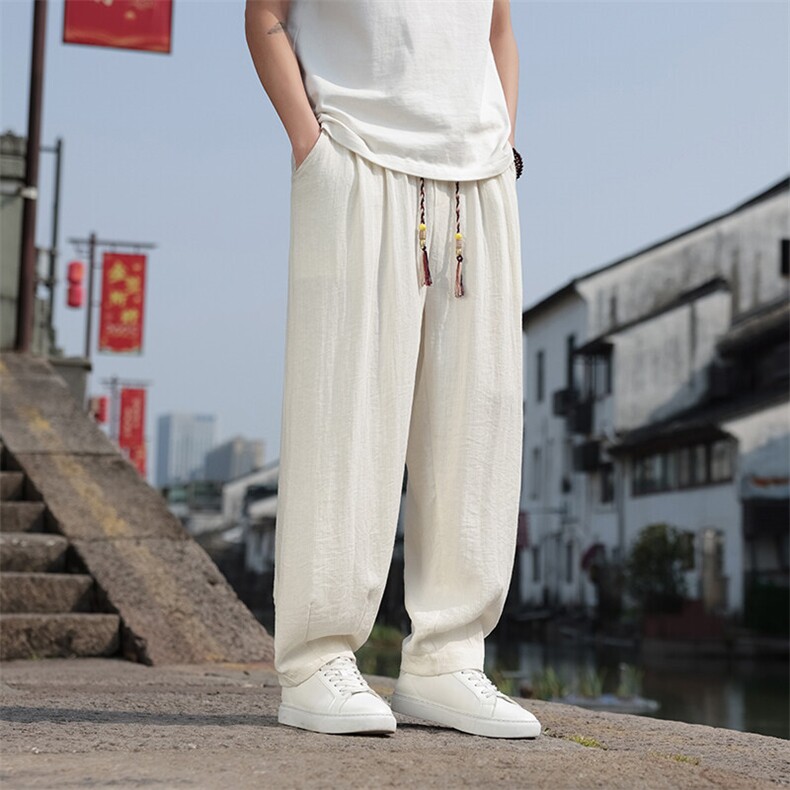 春夏新款帅气阔腿直筒裤风棉麻休闲裤男K2506-P70图片