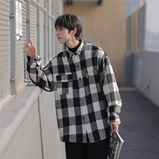 秋冬cityboy格子外套长袖衬衫宽松港风日系衬衣男DX183P6088，男装衬衫，电商B413-1