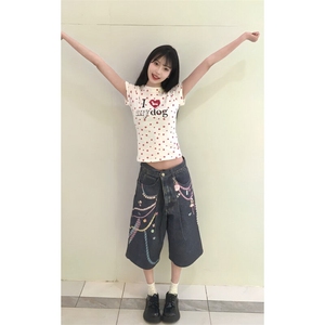 【有货】N1241CC-特P53 美式3D链条彩色印花七分牛仔短裤男女图片