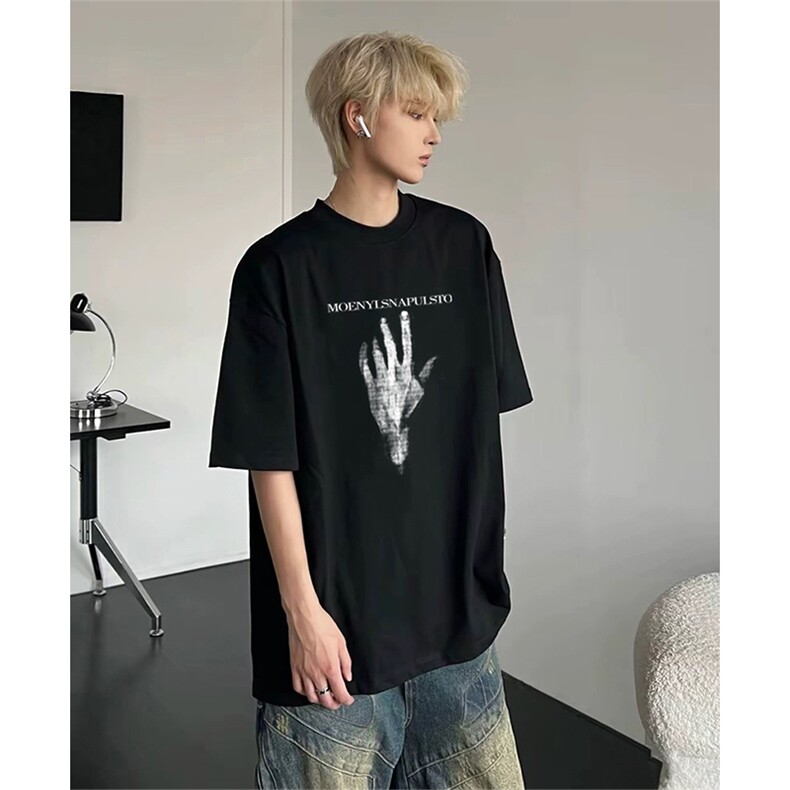 抖音得物供货现货210克宽松纯棉美式潮牌印花落肩袖纯棉T恤AT2126,男装T恤,电商A443