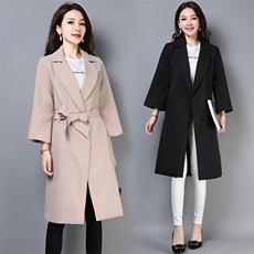 潮流时尚舒适百搭九分袖纯色大翻领开衫系带2021春秋季，女装风衣，奕阳依阁