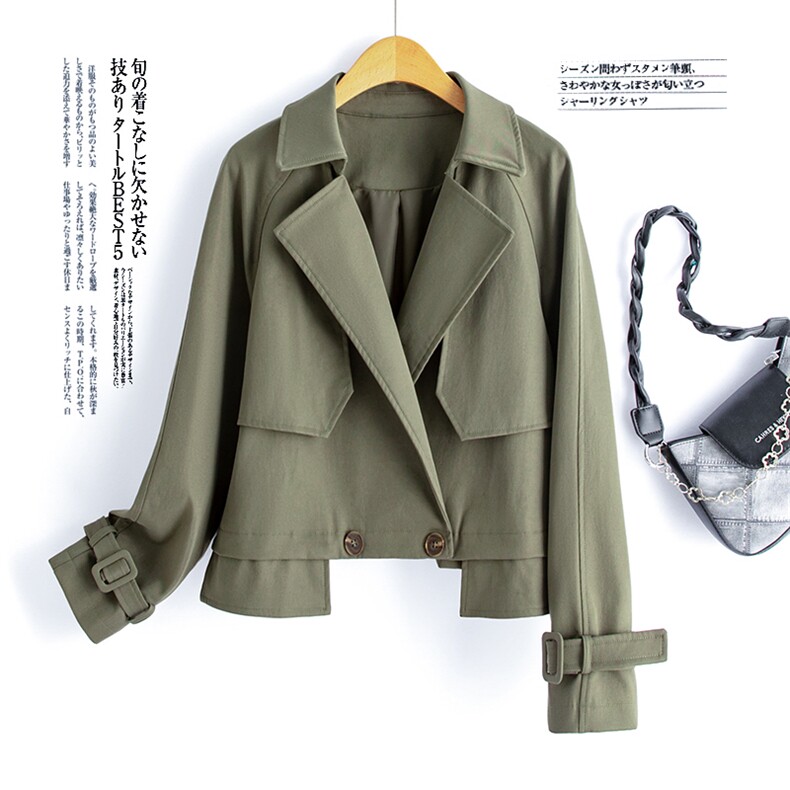 水衣源2795款军绿色短款时尚休闲风衣女，女装风衣，水衣源