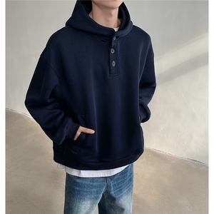 美式重磅纽扣连帽卫衣男女秋季小众潮牌宽松慵懒风外套D381 P50图片