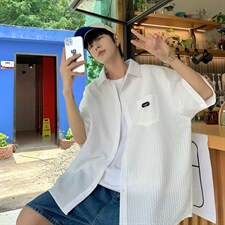 夏季短袖衬衣男ins潮牌港风日系条纹男士衬衫LC74P38，男装衬衫，星座1116-2