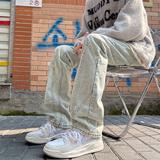 新款直筒宽松美式复古牛仔长裤子阔腿男女休闲潮牌高街WH69-p50，男装休闲裤，星座1008-1