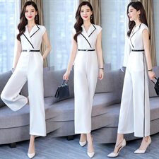 干练时尚连体裤2021年夏季百搭时尚梧袖翻领，女装连体裤，韩蜜菓