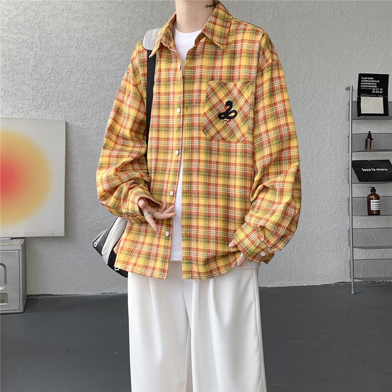 现货CS7148长袖-P33特CS7148短袖-P30特大码刺绣蛇格子衬衫,男装衬衫,电商D232