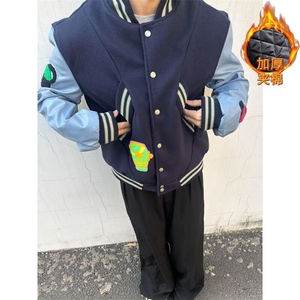 1506A/G55620/P78美式复古拼接徽章刺绣毛呢棒球服图片