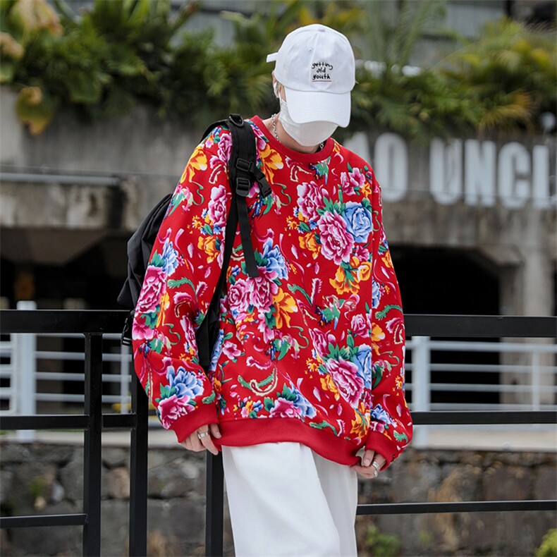 B203圆领大花卫衣大码男女新中式汉服团队表演出饭店火锅店情侣潮，男装民族服装，星座115A(原星座507）