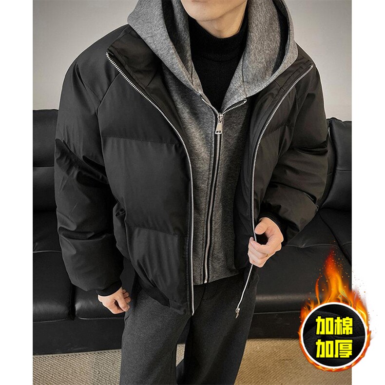 现货高品质重磅工艺美式高街假两件PU皮棉衣男女加厚棉服外套,男装棉衣,电商A486