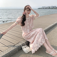 小香风时尚套装女夏2025新款流行洋气蕾丝韩系夏日绝美穿搭两件套，女装套装/套裙，2C301
