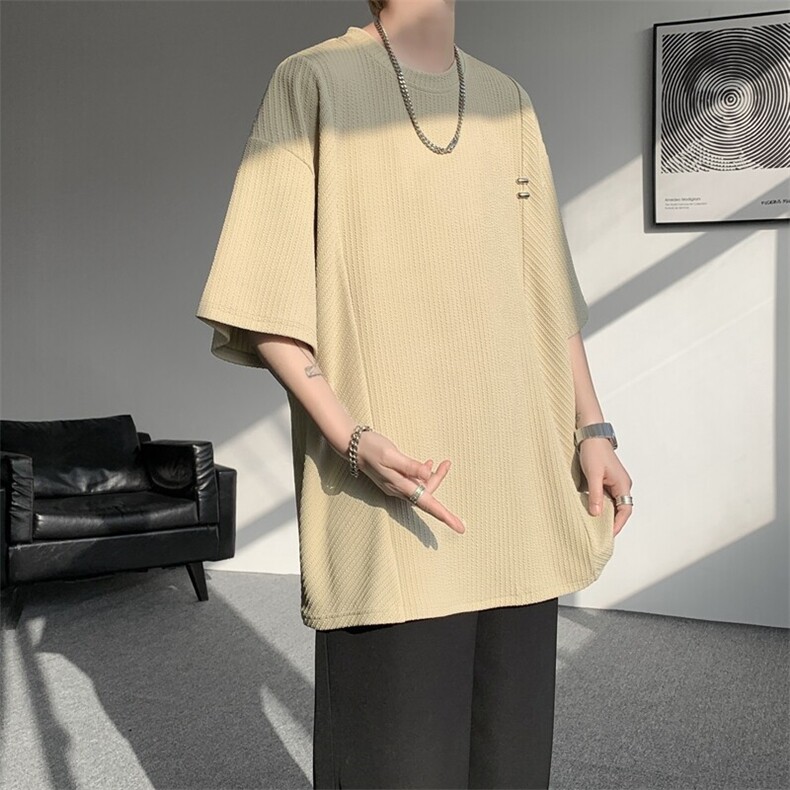 超大码金属标手工设计肌理感短袖T恤8XL-M垂感冰丝半袖DX1220/P38,男装T恤,电商B238