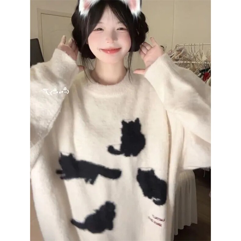 MM112-P65韩版甜美可爱动物提花软圆领套头毛衣学生秋冬宽松针织，男装针织衫/毛衣，星座617A-2