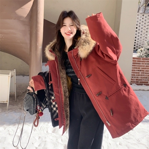 7天出货 圣诞红大毛领50羽绒服2C090-9029-P320-K478图片