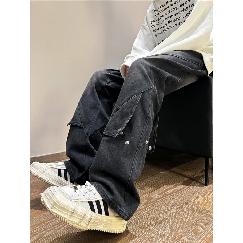 美式复古蓝色排扣牛仔裤设计感纽扣XZ603-K805-P60控78,男装牛仔裤,星座603
