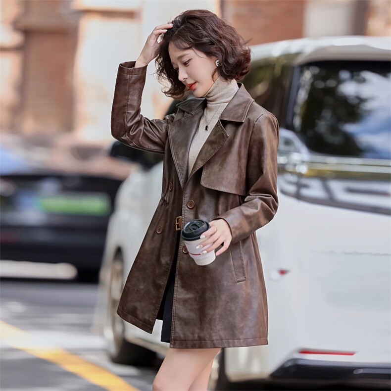 狐狸毛领蛋白皮衣外套女2024冬季新款加绒加厚修身中长款棉服欧货,女装皮衣,魅衣本色