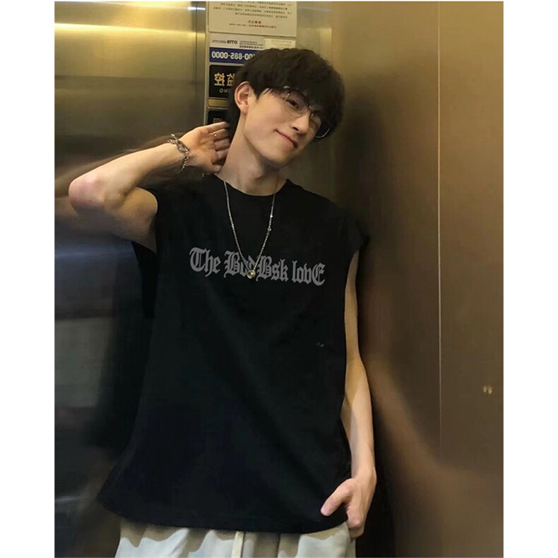 抖音得物供货现货重磅纯棉美式休闲印花宽松无袖背心潮牌t恤ABX03，男装背心/马甲，电商A443