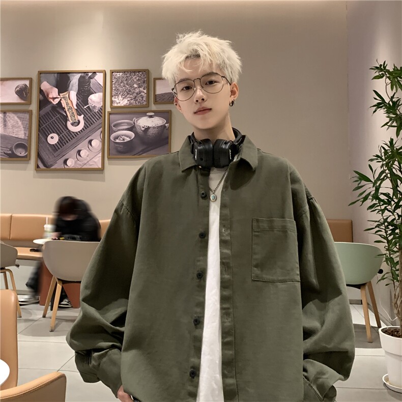 抖音供货2024春装新款复古水洗棉布长袖衬衫外套A158-cs01-P38，男装衬衫，电商A158-1