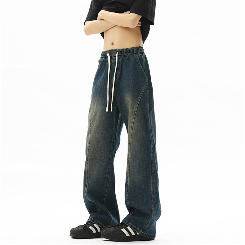 B221美式ins高街小众松紧腰宽松直筒牛仔裤LK25435-特P45控78，男装牛仔裤，电商B221