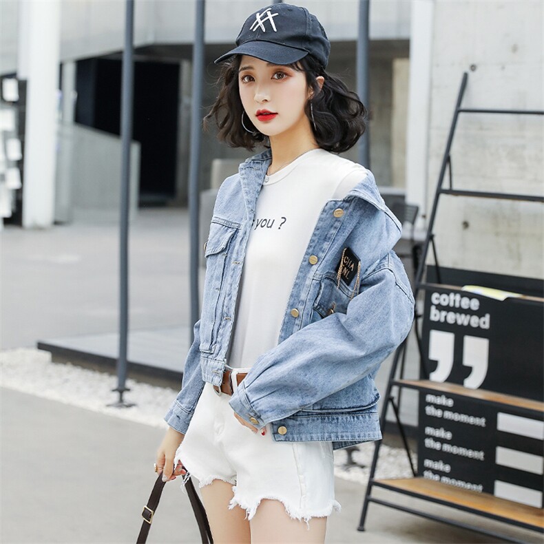 时尚潮流牛仔外套舒适长袖2021年春季休闲个性优雅,女装短外套,贵人树