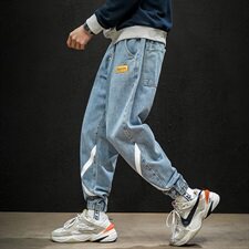 2021春季新日系黑墙大码男美式束脚交叉印花九分牛仔裤N8101-P55，男装牛仔裤，电商A001