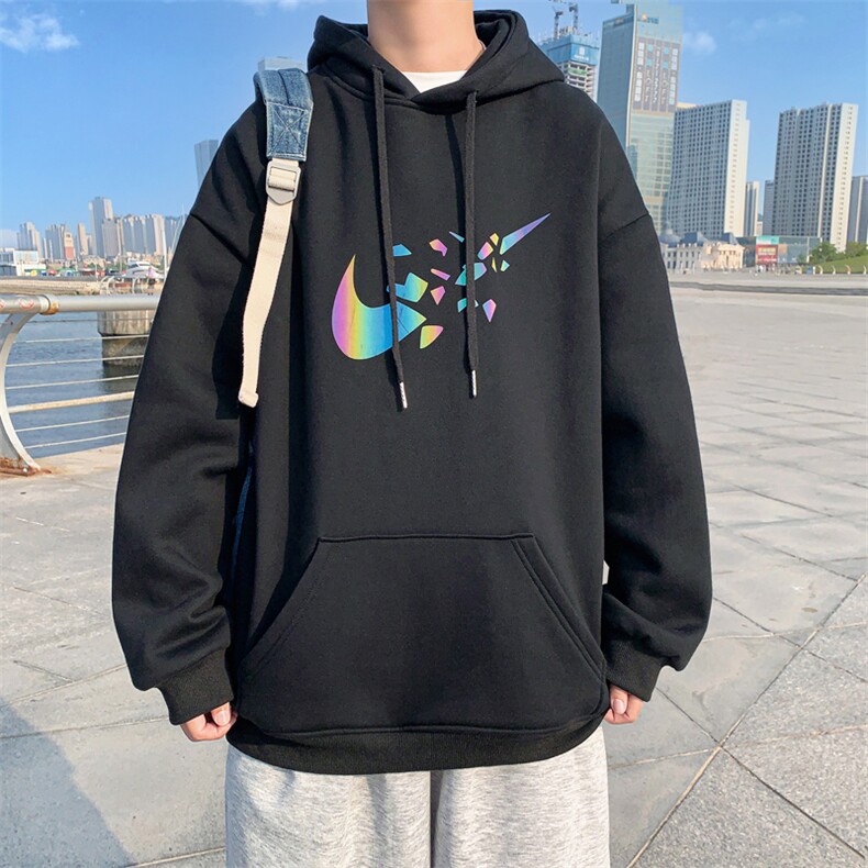 9988P30港风外景2024秋季连帽套头卫衣加大码炫彩反光印花潮,男装卫衣,电商A026-1