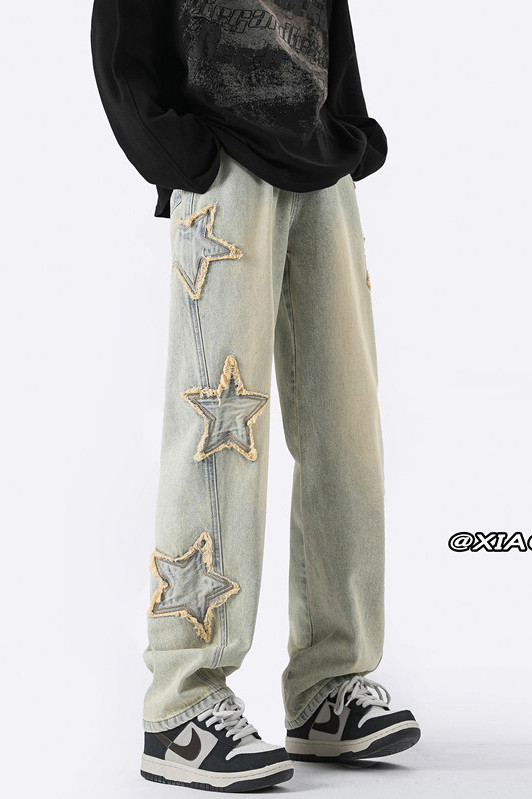 XZ616春季新款黄泥色星星牛仔裤TY517P55控68,男装牛仔裤,星座512A（原616）