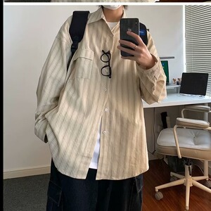 日系复古灯芯绒条纹长袖衬衫男女春秋小清新学院风宽松休闲衬衣潮图片