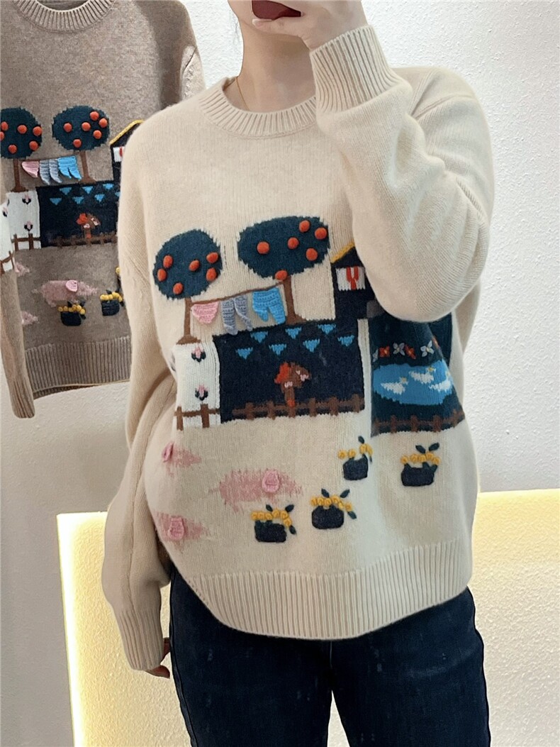 百搭休闲简约套头衫女显瘦时尚精致圆领羊绒衫女,女装羊绒衫,大千羊绒