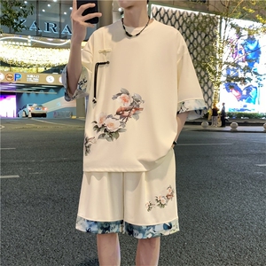 新中式风两件套夏季新中式禅意短袖t恤男套装 A436-D221-P52图片