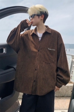 衬衫男秋季新款港风宽松大码灯芯绒扎染刺绣长袖衬衣CS8102-P42，男装衬衫，星座214-3