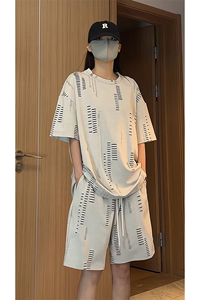 美式休闲套装短袖短裤宽松运动两件套男女T3713特P32/DK8701特P29图片