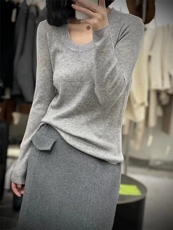 时尚显瘦高级感精纺羊毛U领抽条长袖打底衫，女装羊毛衫，圣旺供货